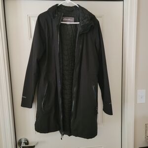 Eddie Bauer Black Quilted Hooded Rain Jacket Large